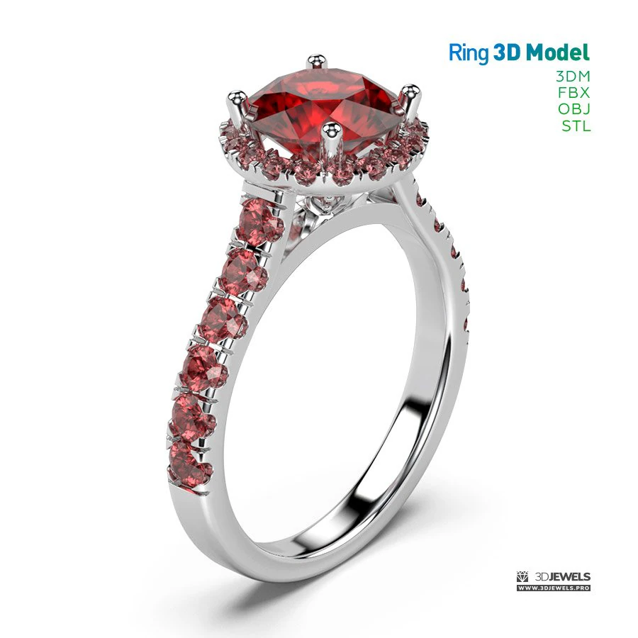 Halo Diamond Ring With Side Stones 3D Model .c4d .max .obj .3ds .fbx .stl .blend 