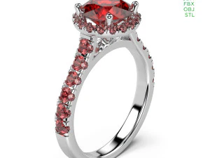 Cincin Berlian Halo Dengan Batu Samping Model 3D