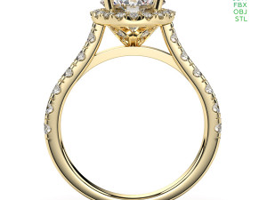 Halo Diamond Ring With Side Stones 3D Model