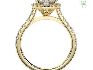 Halo Diamond Ring With Side Stones 3D Model