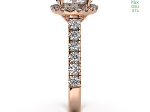 Halo Diamond Ring With Side Stones 3D Model