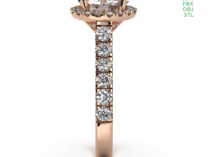 Halo Diamond Ring With Side Stones 3D Model
