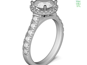 Halo Diamond Ring With Side Stones 3D Model