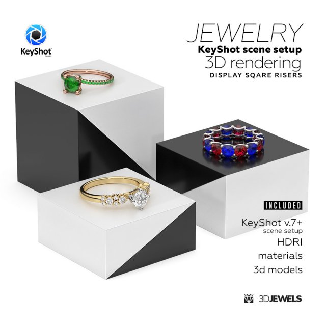Photorealistic KeyShot Scene Setups For Jewelry 3D Rendering On Display Modelo 3D .c4d .max .obj .3ds .fbx .stl .blend 