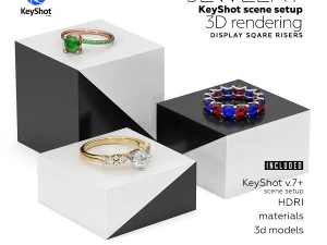 Fotorealistyczne konfiguracje scen KeyShot do renderowania 3D biżuterii na wyświetlaczu Model 3D