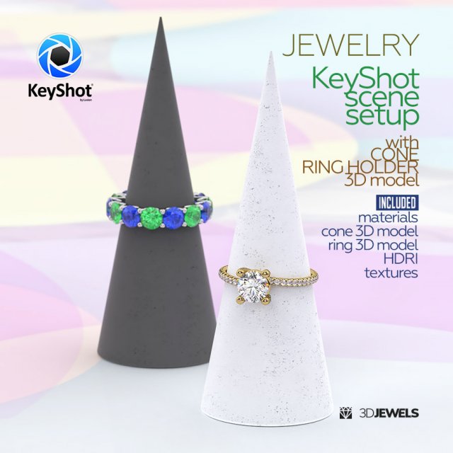 Jewelry Ring Holder With KeyShot Render Scene Setup Model 3D .c4d .max .obj .3ds .fbx .stl .blend 