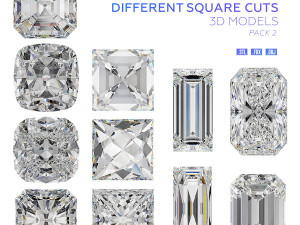 Gemstones in Different Square Cuts s Pack2 3D Model