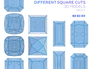 Gemstones in Different Square Cuts s Pack2 3D Model