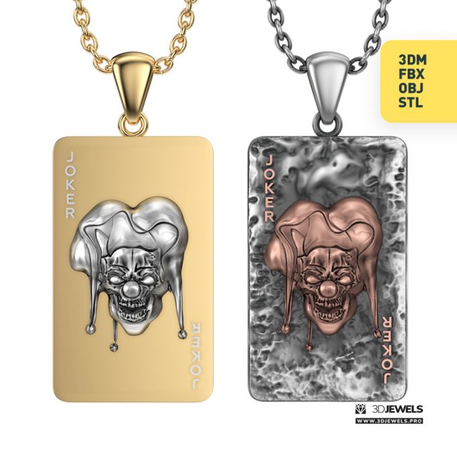 Creepy Joker Clown Playing Card Pendant Necklace 3D Model .c4d .max .obj .3ds .fbx .stl .blend 