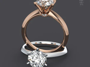 Diamond Engagement Ring with the Six-prong Setting 3D Model
