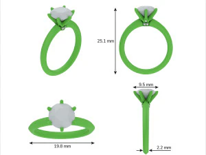Diamond Engagement Ring with the Six-prong Setting 3D Model
