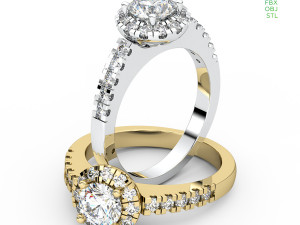 Halo Diamond Engagement Ring with Side Stones 23 sizes 3D 模型