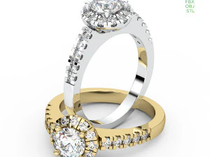 Diamentowy pierścionek zaręczynowy Halo z bocznymi kamieniami, 23 rozmiary Model 3D