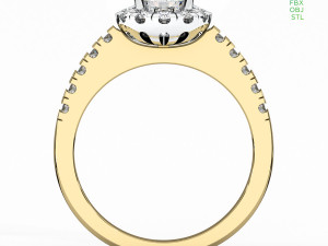 Halo Diamond Engagement Ring with Side Stones 23 sizes 3D मॉडल