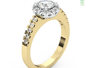 Halo Diamond Engagement Ring with Side Stones 23 sizes 3D मॉडल