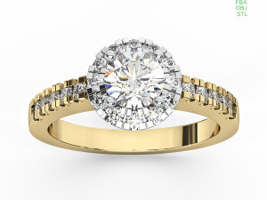Halo Diamond Engagement Ring with Side Stones 23 sizes 3D मॉडल
