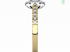 Halo Diamond Engagement Ring with Side Stones 23 sizes 3D मॉडल