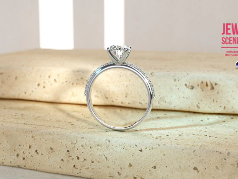 Configura&ccedil;&otilde;es de cena de renderiza&ccedil;&atilde;o de joias com travertino para Cinema 4D e Octane Render Modelo 3D