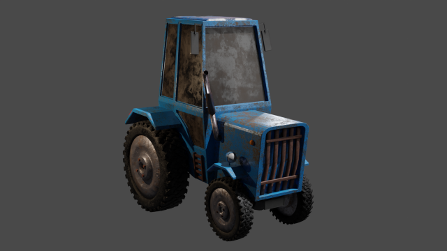 Old rusty tractor Low-poly 3D Model .c4d .max .obj .3ds .fbx .stl .blend 