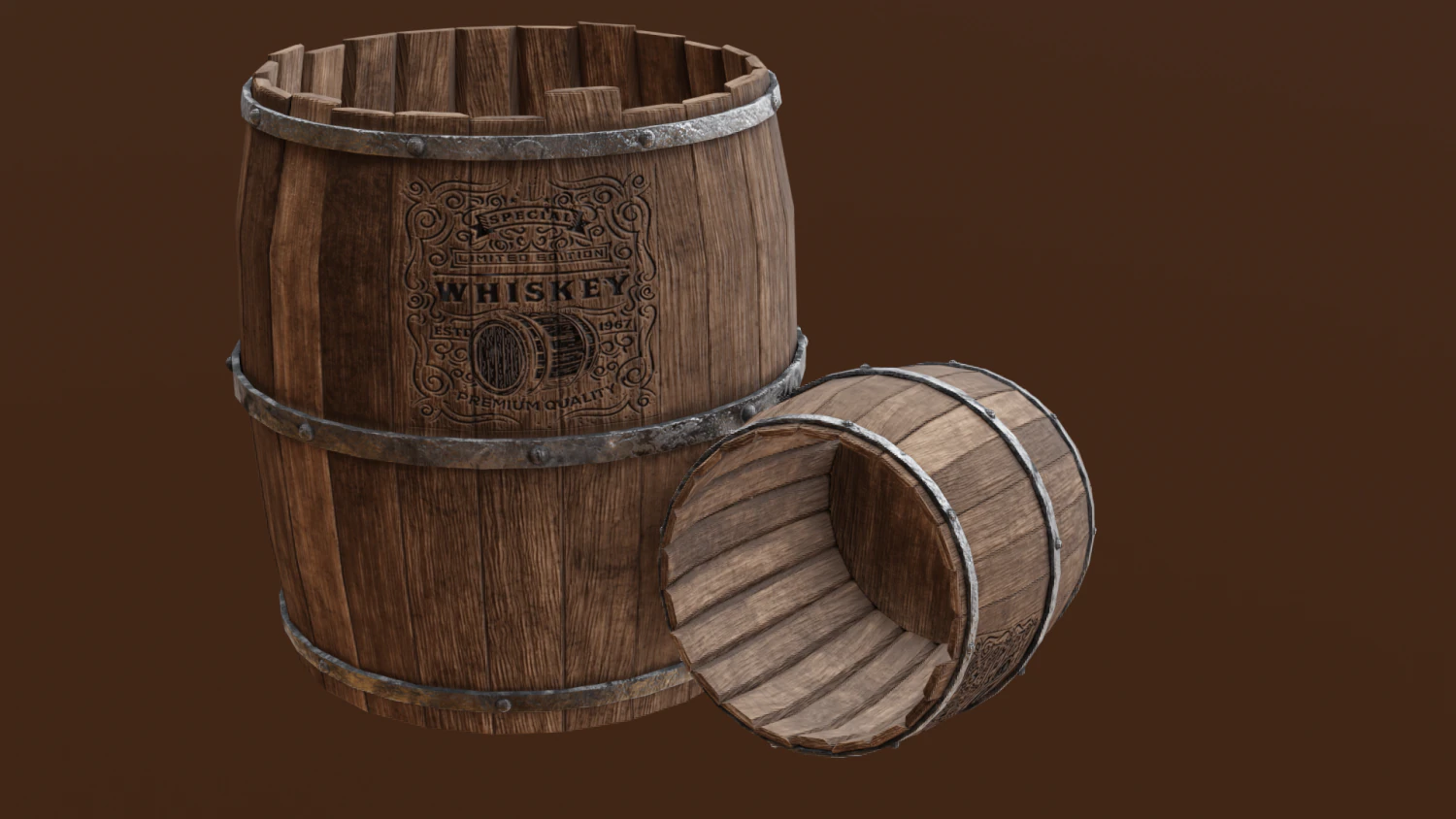 Low Poly realistic barrel 3D Model .c4d .max .obj .3ds .fbx .stl .blend 