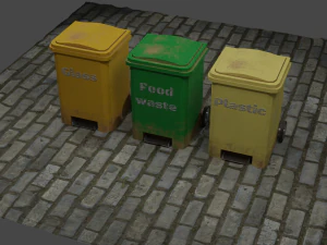 Trash cans conteiners PBR Low-poly game ready 3D Model