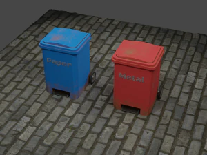 Trash cans conteiners PBR Low-poly game ready 3D Model