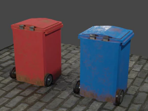 Trash cans conteiners PBR Low-poly game ready 3D Model