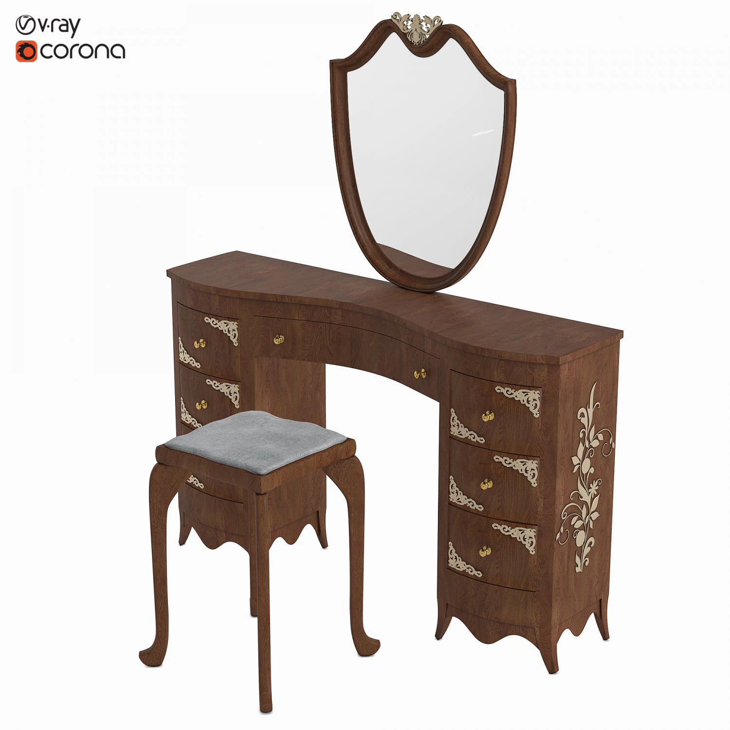 Dressing table 3D Model .c4d .max .obj .3ds .fbx .stl .blend 