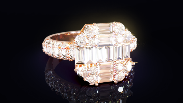 Baguette engagement diamond ring 3D Print Model .c4d .max .obj .3ds .fbx .stl .blend 