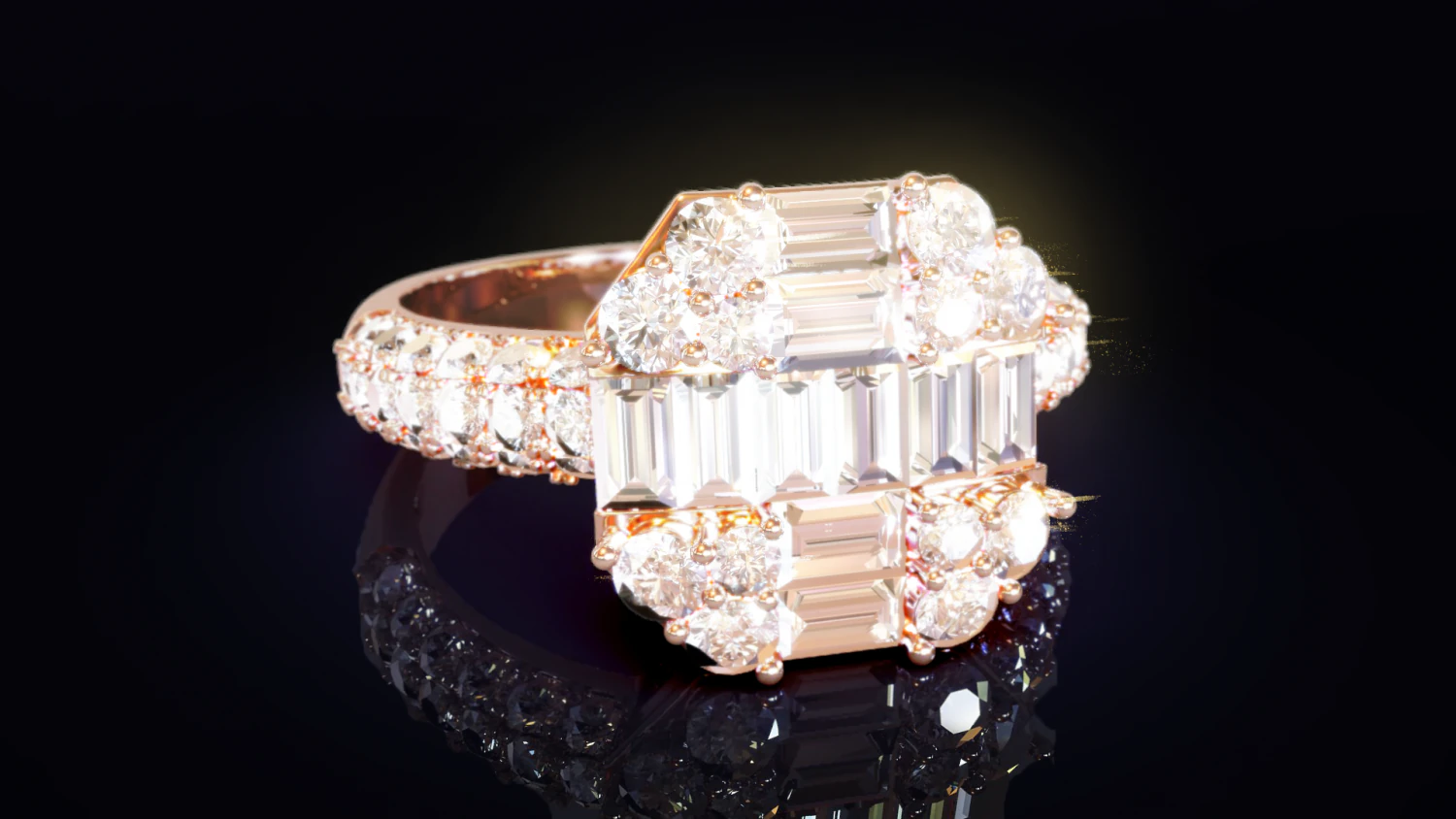 Baguette engagement diamond ring 3D Print Model .c4d .max .obj .3ds .fbx .stl .blend 