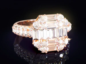 Anel de noivado com diamante baguete Modelo de Impressão 3D