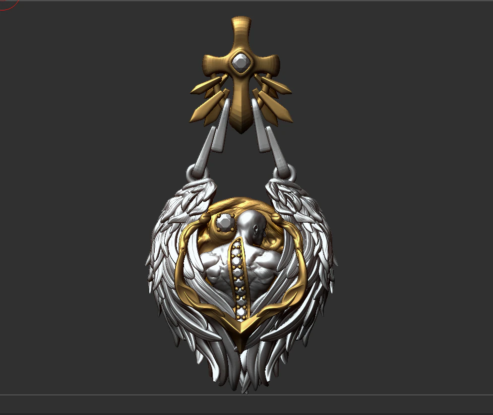 Wings and cross Pendant 3D Print Model .c4d .max .obj .3ds .fbx .stl .blend 