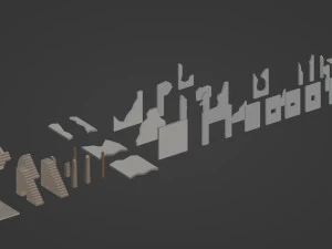 Low-poly modular walls 3D Model