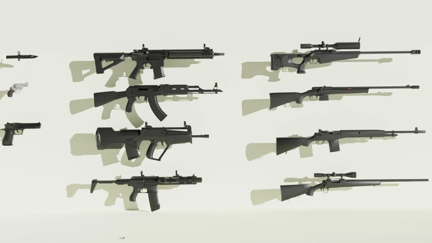 Pistols Rifle Sniper Game Ready 3D Model .c4d .max .obj .3ds .fbx .stl .blend 