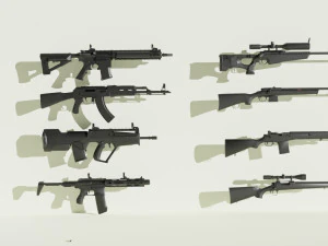 Pistols Rifle Sniper Game Ready 3D Model