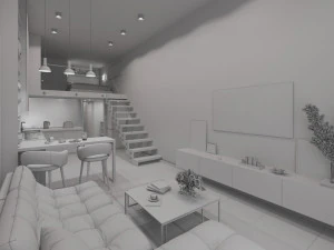 Modern Loft Studio Interior Scene 3D Model