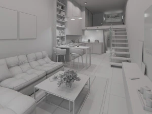 Modern Loft Studio Interior Scene 3D Model