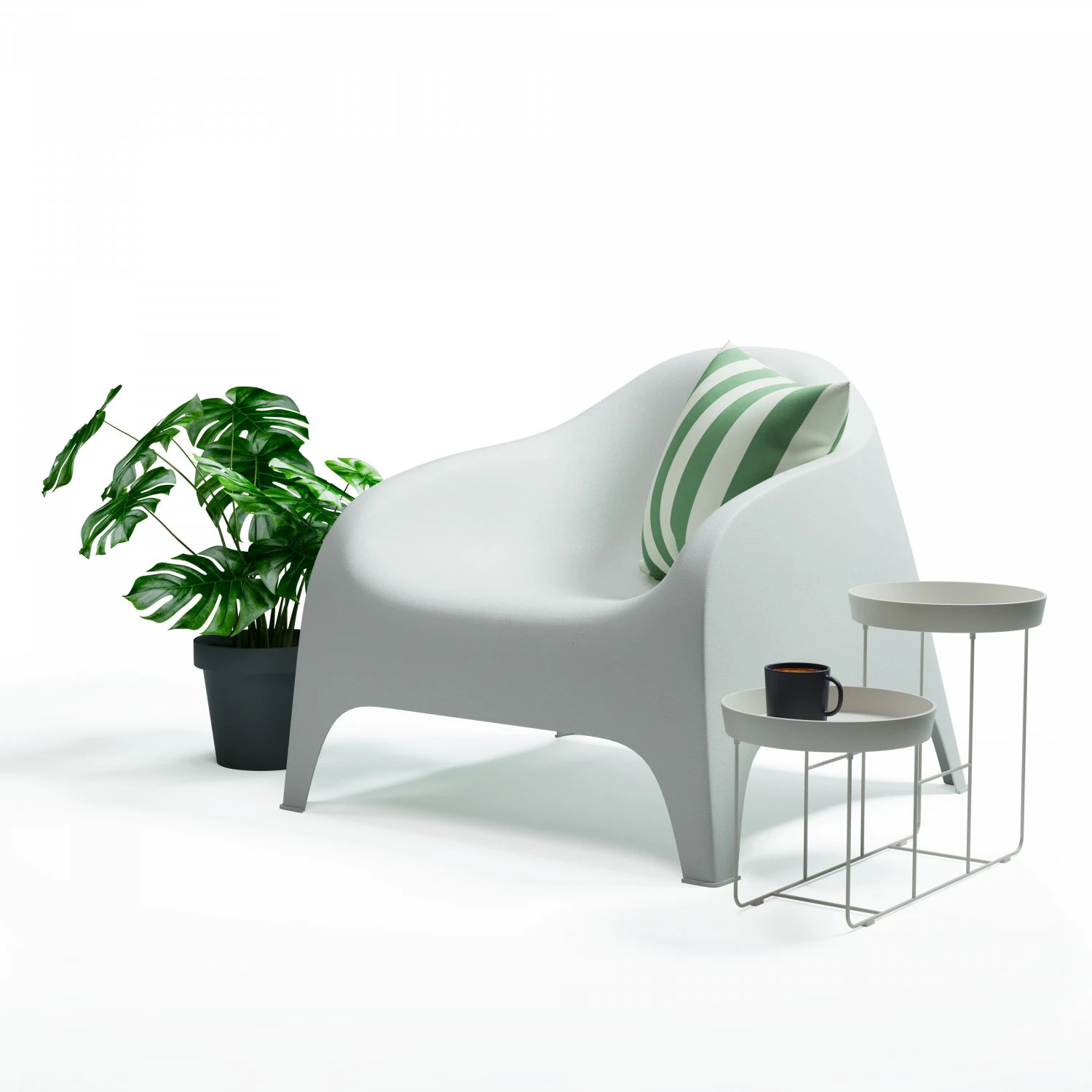IKEA set with SKARP Garden armchair FEJKA artificial plant monstera with pot VITLK and DINERA 3D Model .c4d .max .obj .3ds .fbx .stl .blend 