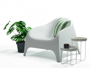 IKEA set with SKARP Garden armchair FEJKA artificial plant monstera with pot VITLK and DINERA 3D Model