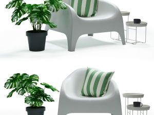 IKEA set with SKARP Garden armchair FEJKA artificial plant monstera with pot VITLK and DINERA Modelo 3D