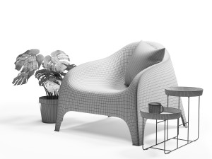 IKEA set with SKARP Garden armchair FEJKA artificial plant monstera with pot VITLK and DINERA Modelo 3D