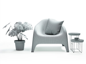 IKEA set with SKARP Garden armchair FEJKA artificial plant monstera with pot VITLK and DINERA Modelo 3D