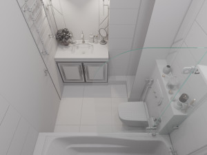 Scene of modern bathroom with bathtube toilet and sink in gold and beige colors 3D Model