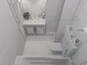 Scene of modern bathroom with bathtube toilet and sink in gold and beige colors 3D Model