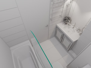 Scene of modern bathroom with bathtube toilet and sink in gold and beige colors 3D Model