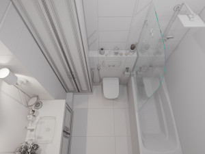 Scene of modern bathroom with bathtube toilet and sink in gold and beige colors 3D Model