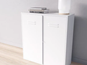 Set IKEA con mobile IVAR bianco con ante libri e lampada da tavolo in vetro lattimo Modello 3D