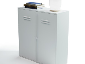 IKEA set with white IVAR Cabinet with doors books and milk glass table lamp 3D 模型