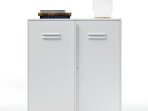 IKEA set with white IVAR Cabinet with doors books and milk glass table lamp 3D 模型