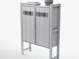 Zestaw IKEA z białą szafką IVAR z drzwiami i drewnianymi słupkami IVAR, książkami i stolikiem ze szkła mlecznego Model 3D